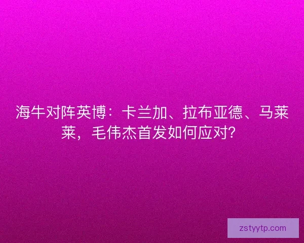 海牛对阵英博：卡兰加、拉布亚德、马莱莱，毛伟杰首发如何应对？